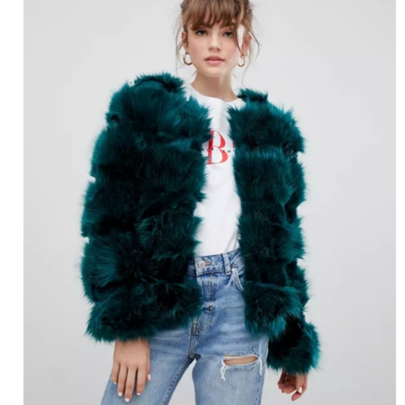ASOS Jackets & Blazers - NWT Asos Teal Faux Fur Jacket